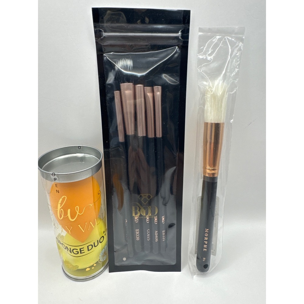 Morphe R14 Brush BOD 5pc Eye Brush Set and Beauty Vault‎ Sponge Duo Bundle NEW